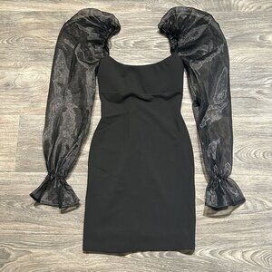 NWT Nookie Size XXS 0 Eleganza Mini Dress Black Puff Sleeve Cocktail Party Prom